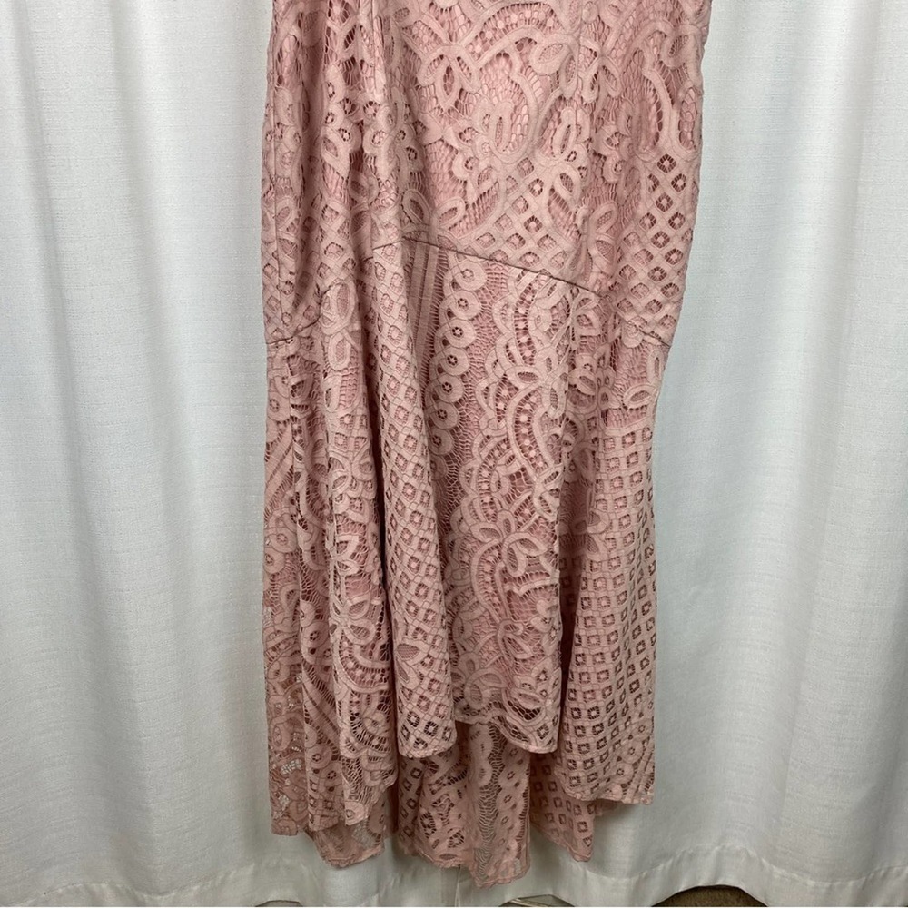 Plus Size Pink Lace Ruffle-Trim Maxi Dress - Picture 7 of 16